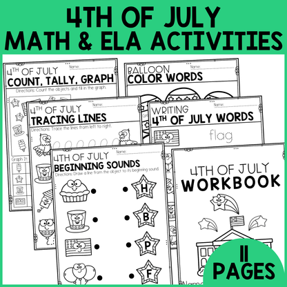 4th of July ELA & Math Workbook