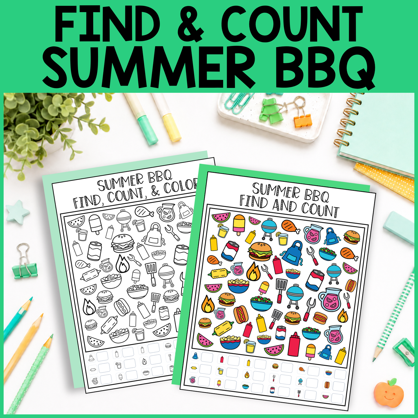 Summer BBQ Find and Count -  Find, Color, Count Activity