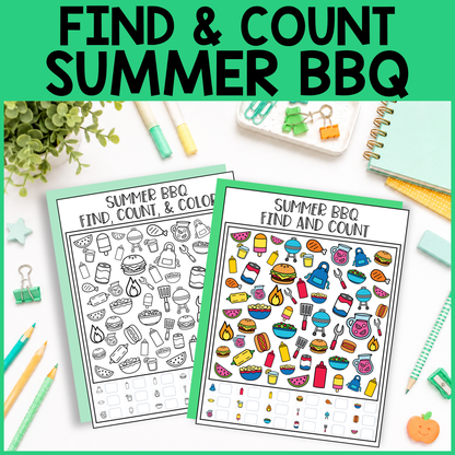 Summer BBQ Find and Count -  Find, Color, Count Activity