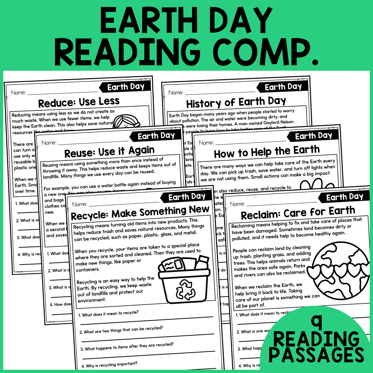 Earth Day Reading Comprehension