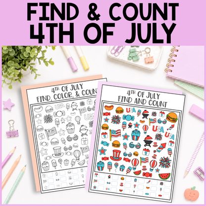 4th of July Find and Count -  Find, Color, Count Activity
