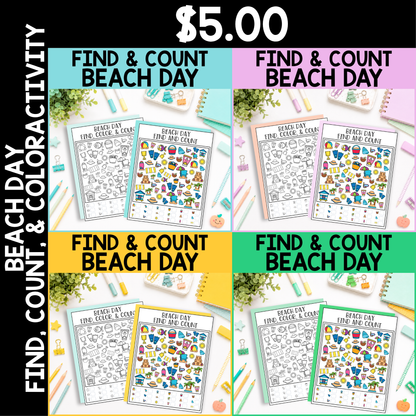 Beach Day Find and Count -  Find, Color, Count Activity