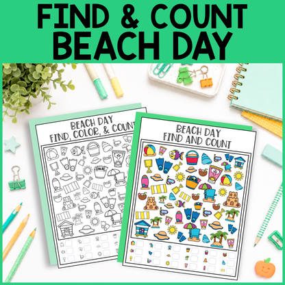 Beach Day Find and Count -  Find, Color, Count Activity