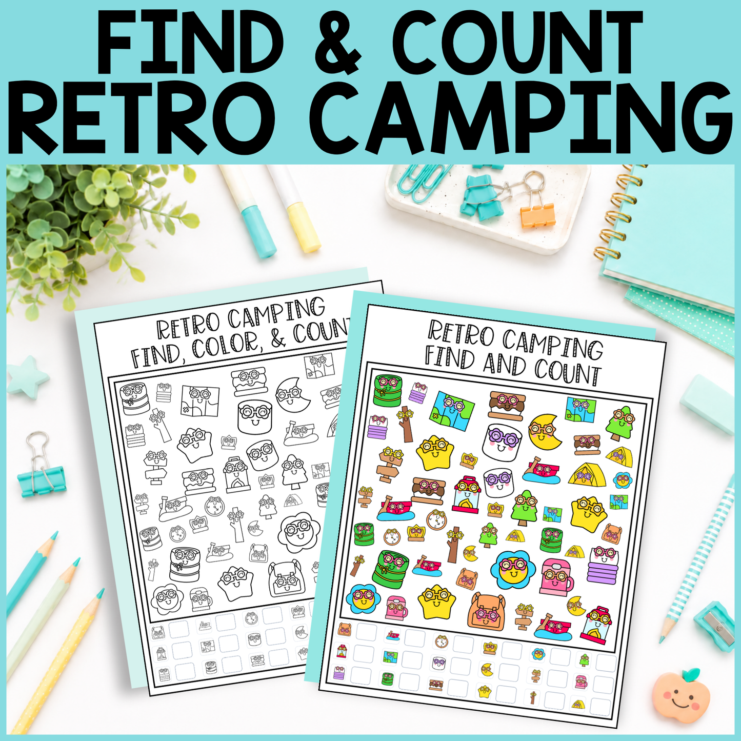 Retro Camping Find and Count -  Find, Color, Count Activity