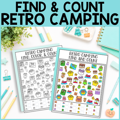 Retro Camping Find and Count -  Find, Color, Count Activity