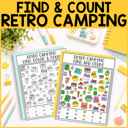 Retro Camping Find and Count -  Find, Color, Count Activity