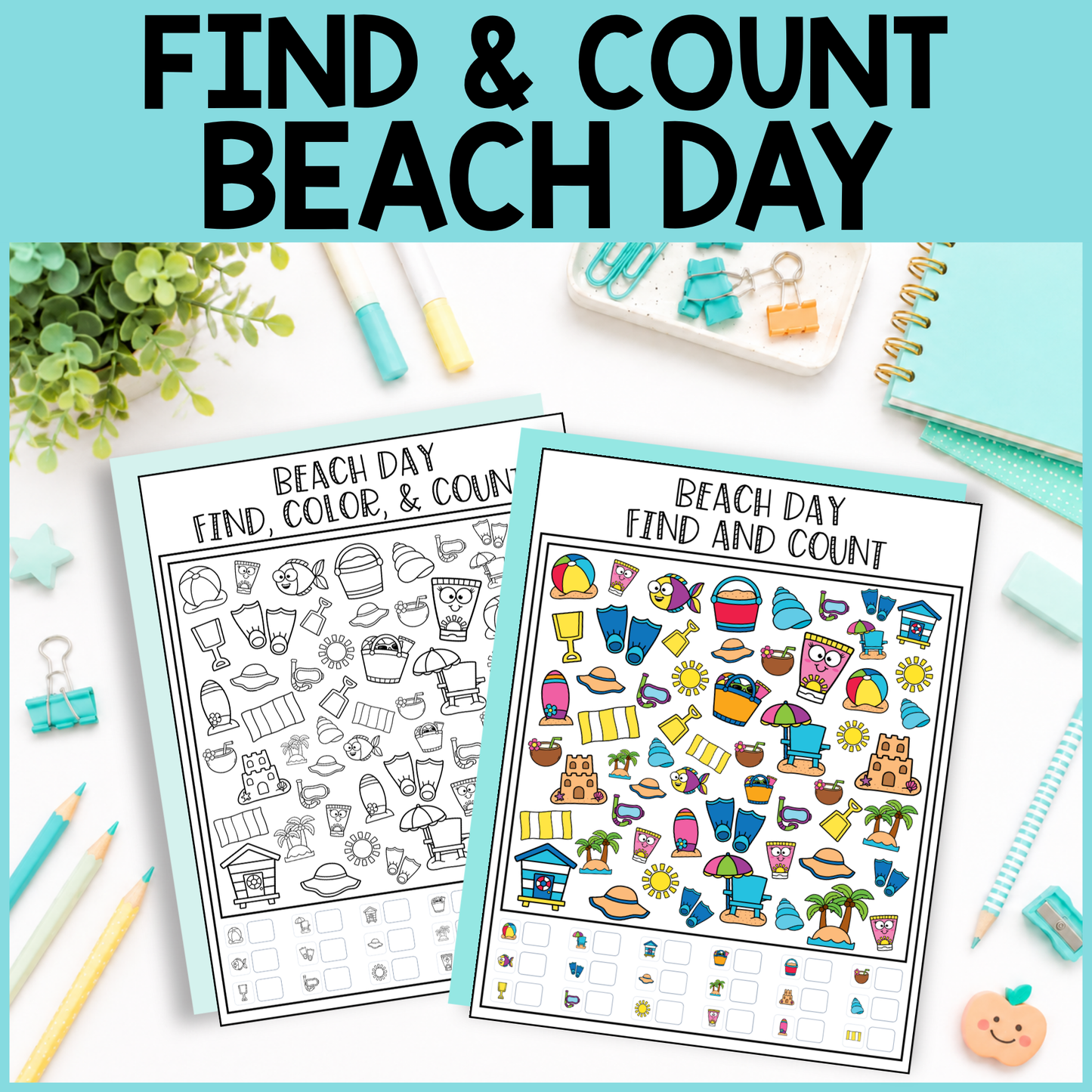 Beach Day Find and Count -  Find, Color, Count Activity