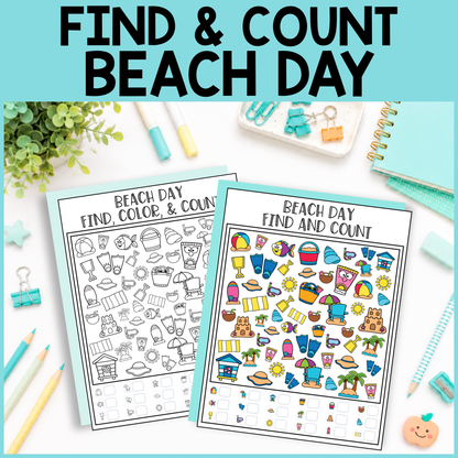 Beach Day Find and Count -  Find, Color, Count Activity