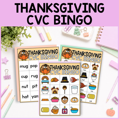 Thanksgiving CVC Word Bingo