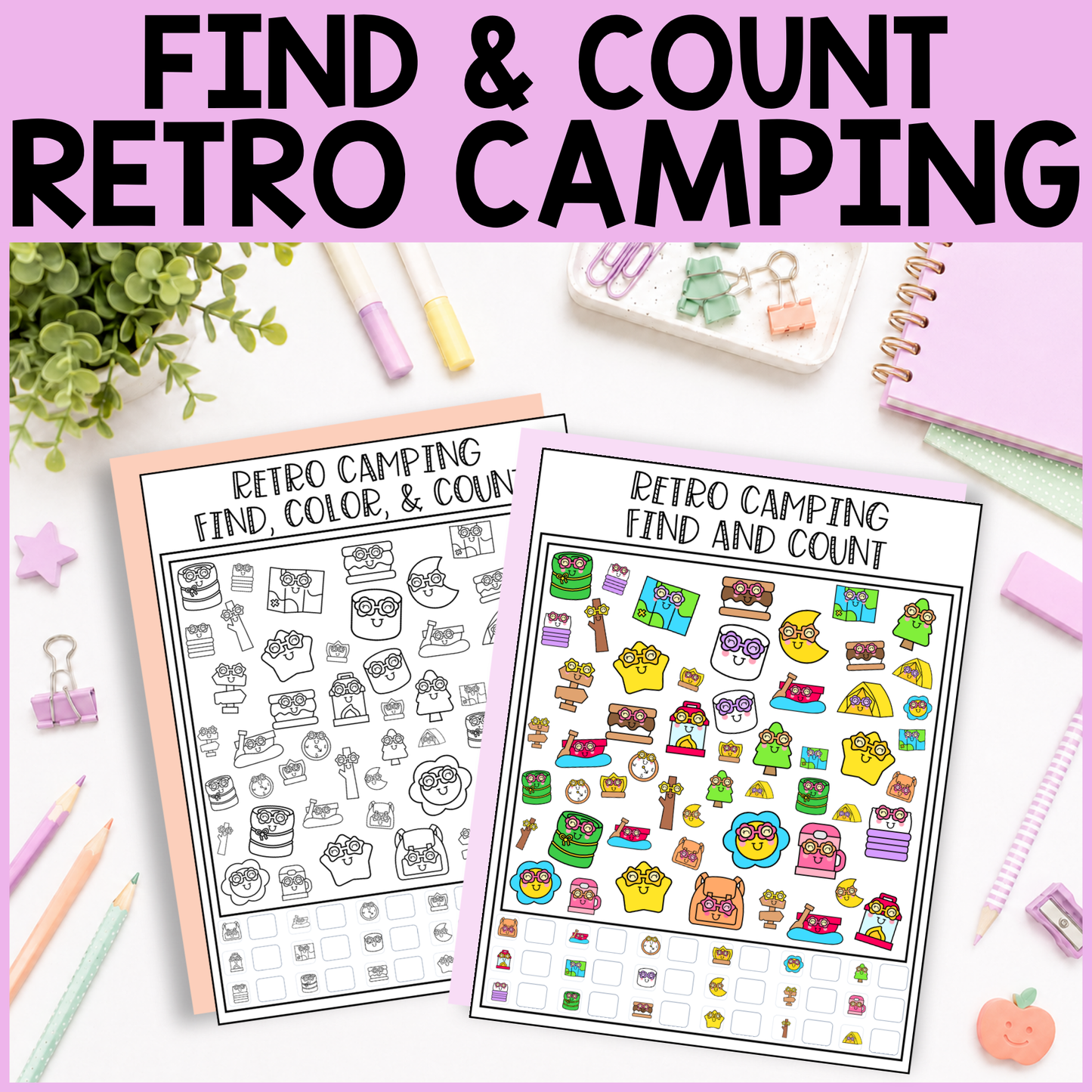 Retro Camping Find and Count -  Find, Color, Count Activity