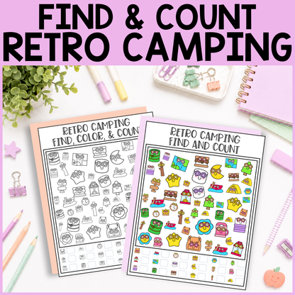 Retro Camping Find and Count -  Find, Color, Count Activity