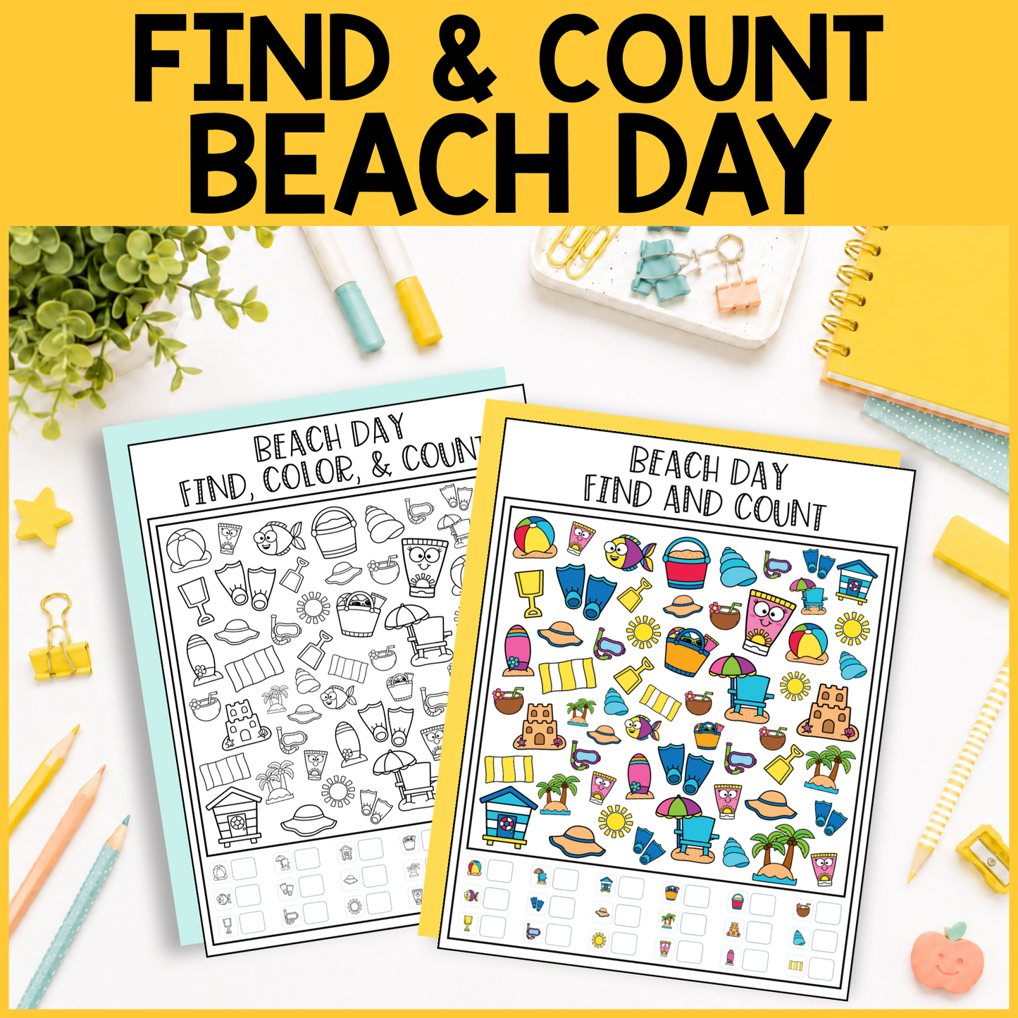 Beach Day Find and Count -  Find, Color, Count Activity