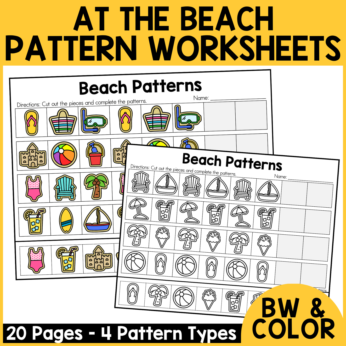 Beach Day Pattern Worksheets
