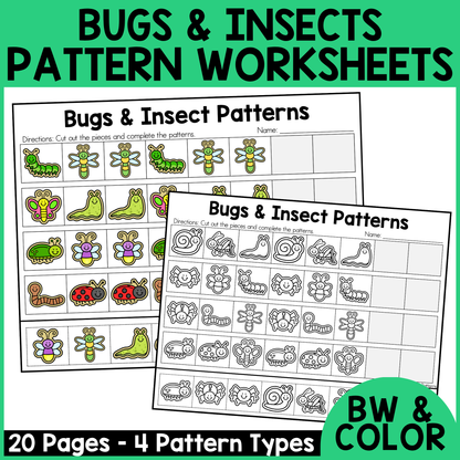 Bugs and Insects Pattern Worksheets