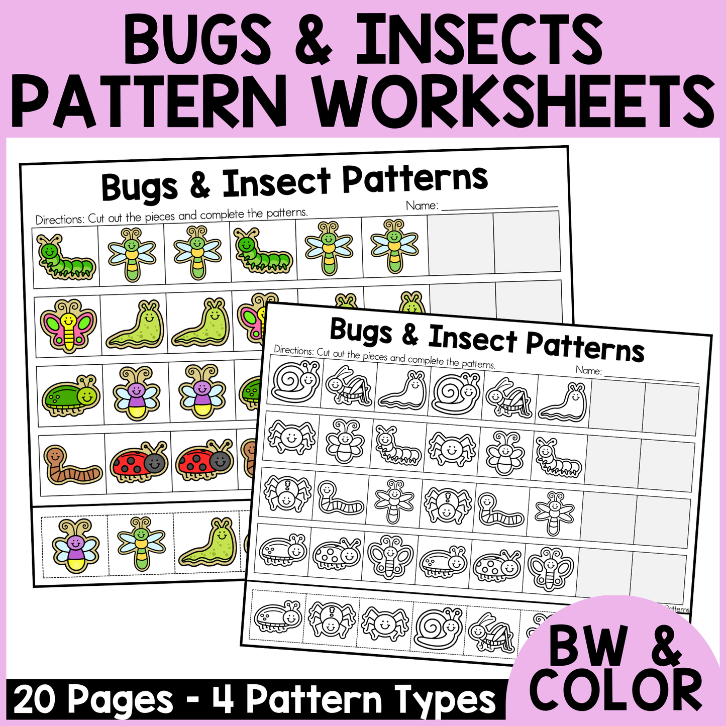 Bugs and Insects Pattern Worksheets