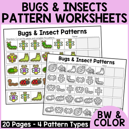 Bugs and Insects Pattern Worksheets