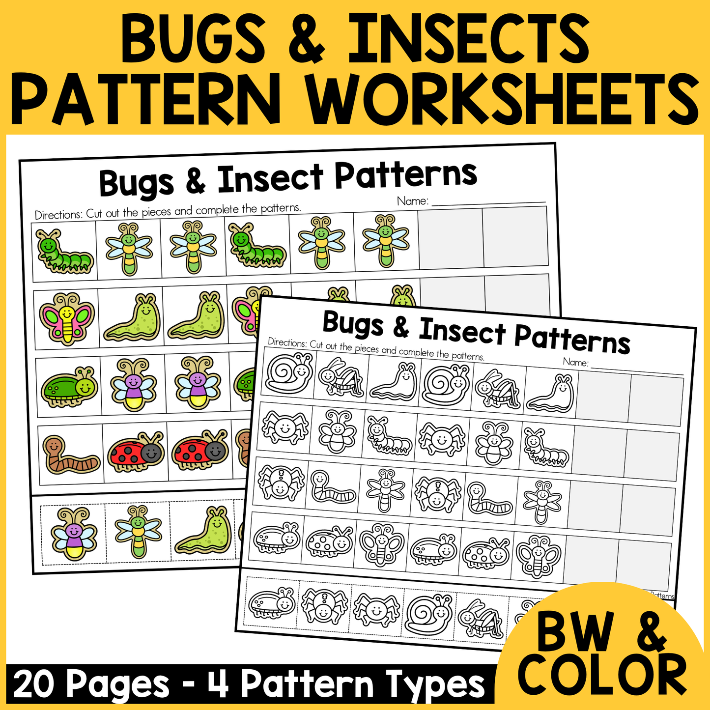 Bugs and Insects Pattern Worksheets