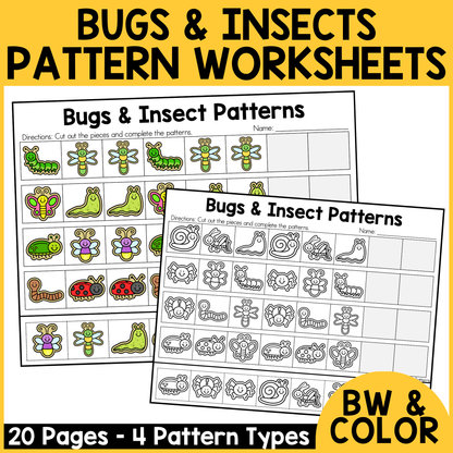 Bugs and Insects Pattern Worksheets