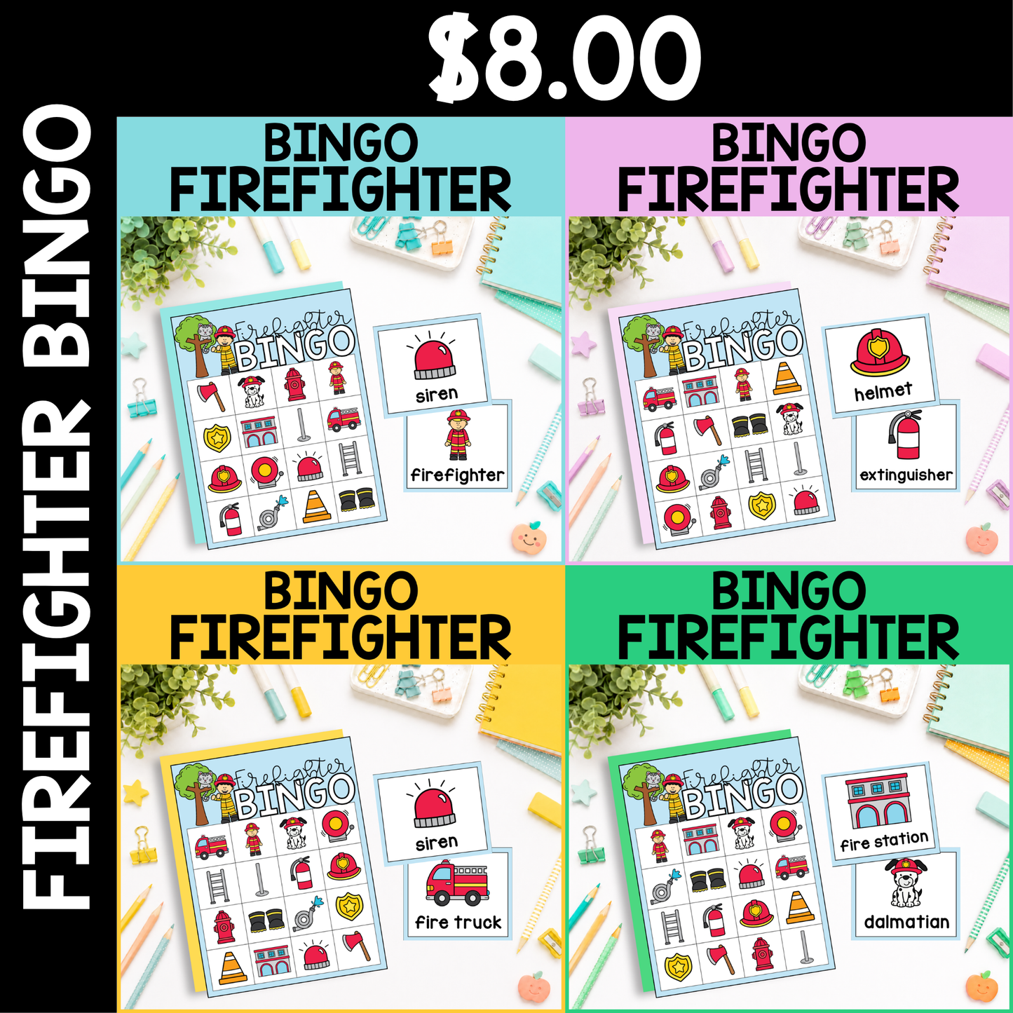Community Helper Bingo Game: Firefighter