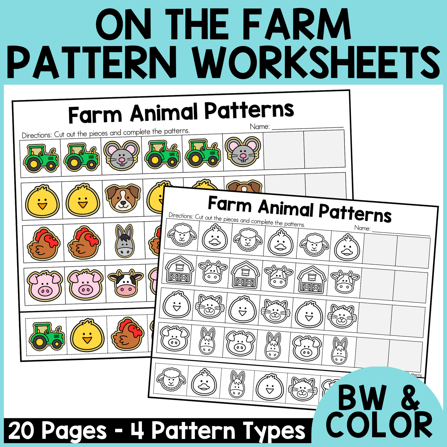 Farm Animal Pattern Worksheets