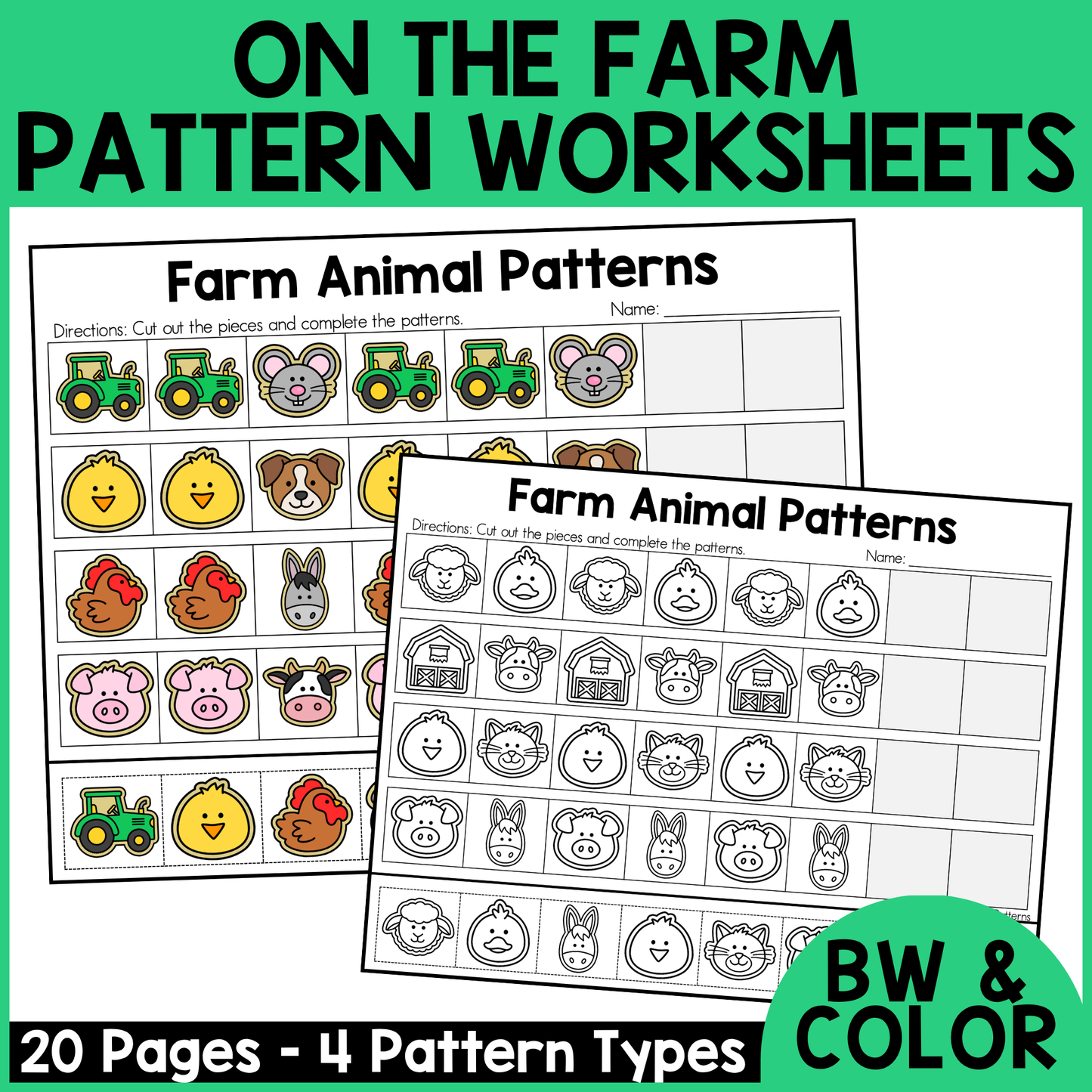 Farm Animal Pattern Worksheets