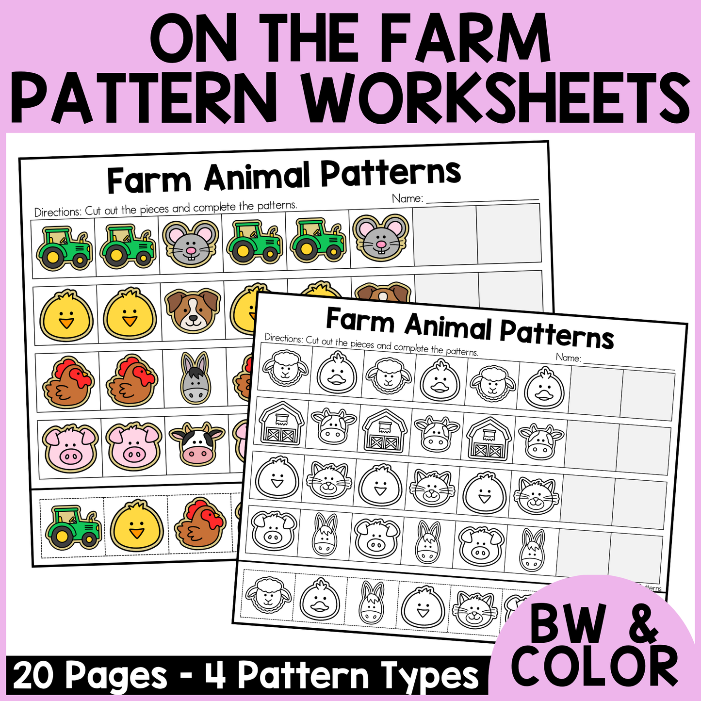 Farm Animal Pattern Worksheets