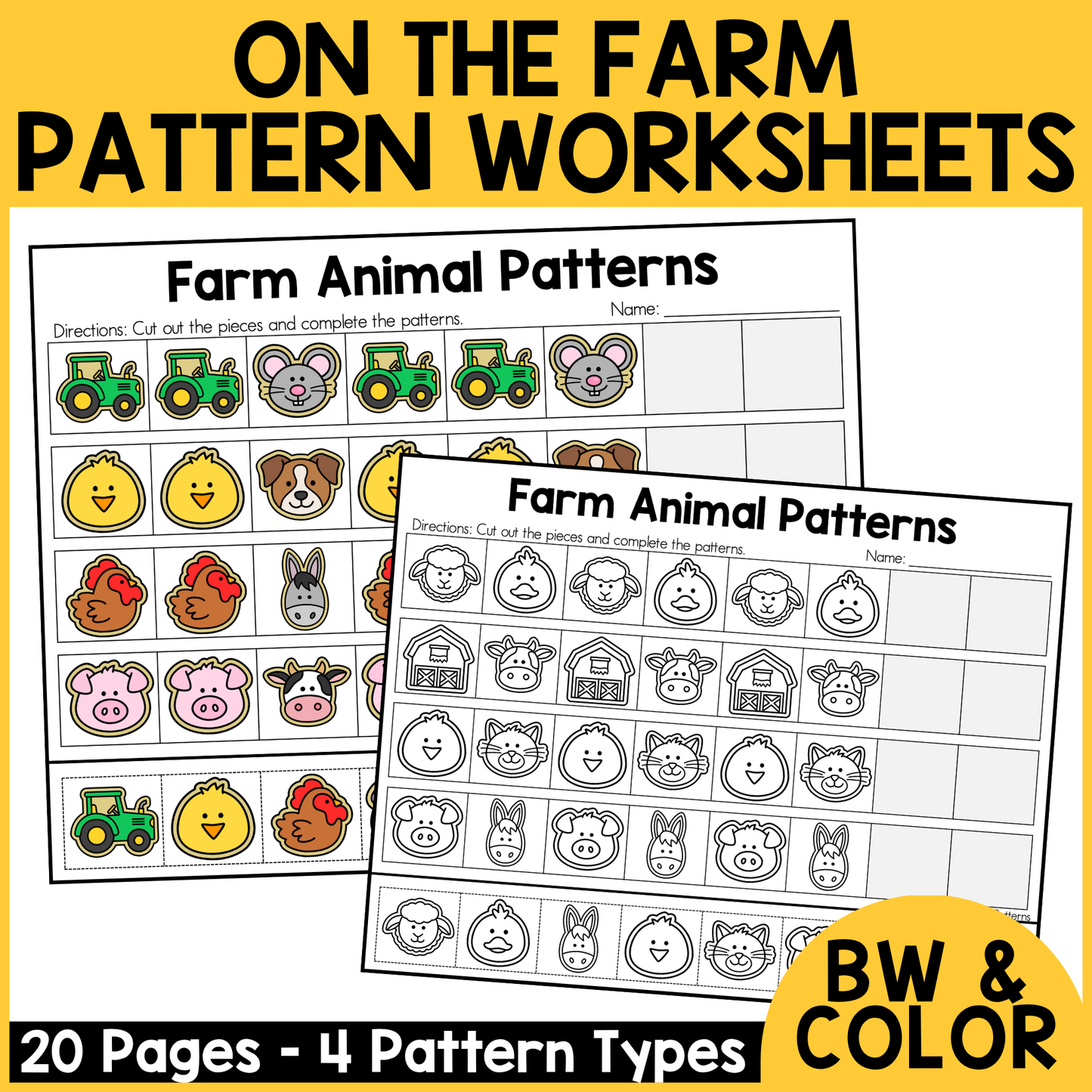 Farm Animal Pattern Worksheets