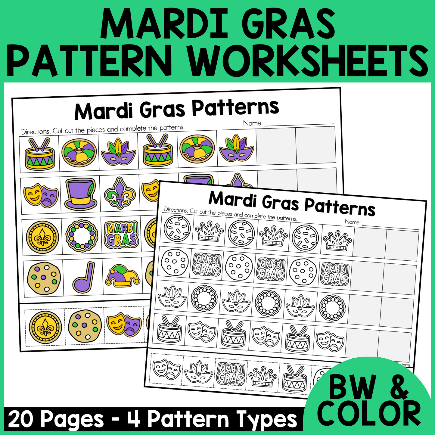 Mardi Gras Pattern Worksheets
