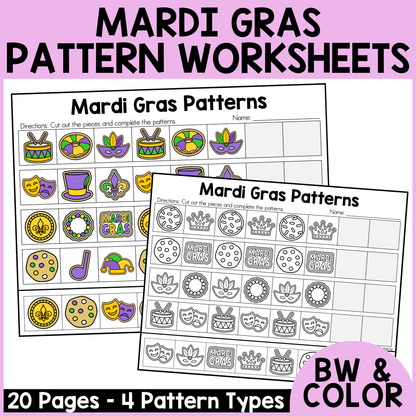 Mardi Gras Pattern Worksheets