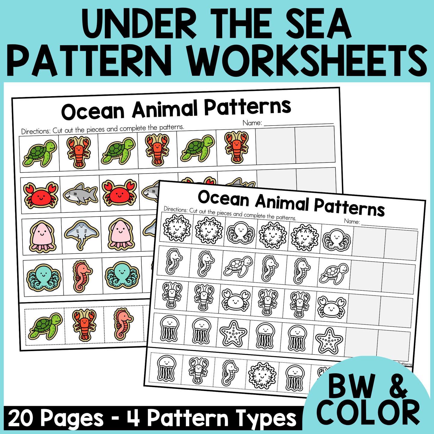 Ocean Animal Pattern Worksheets