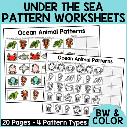 Ocean Animal Pattern Worksheets