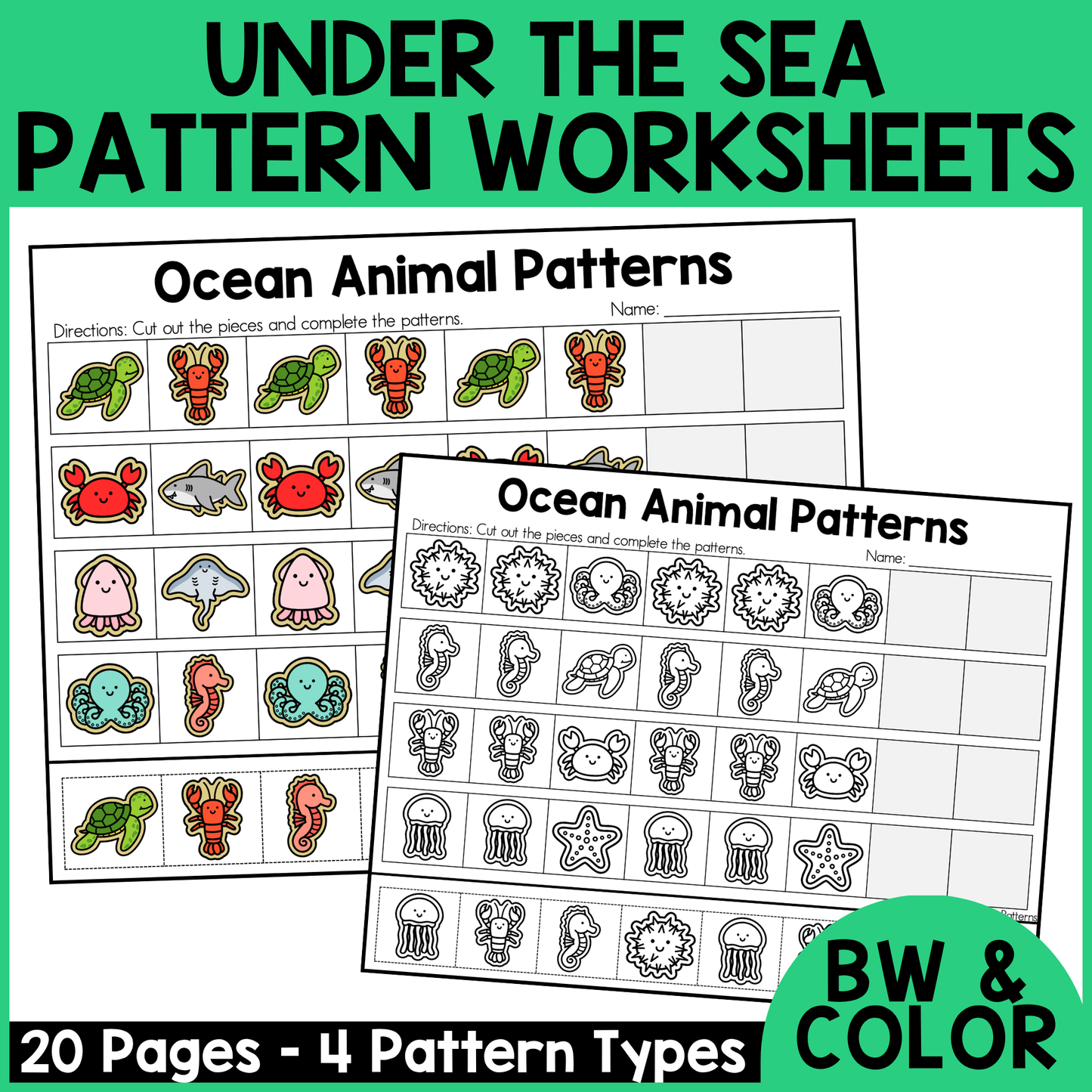 Ocean Animal Pattern Worksheets