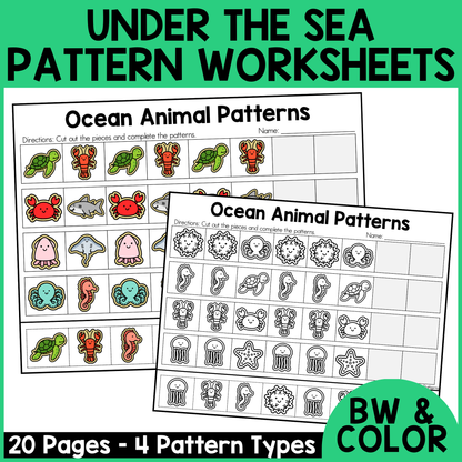 Ocean Animal Pattern Worksheets