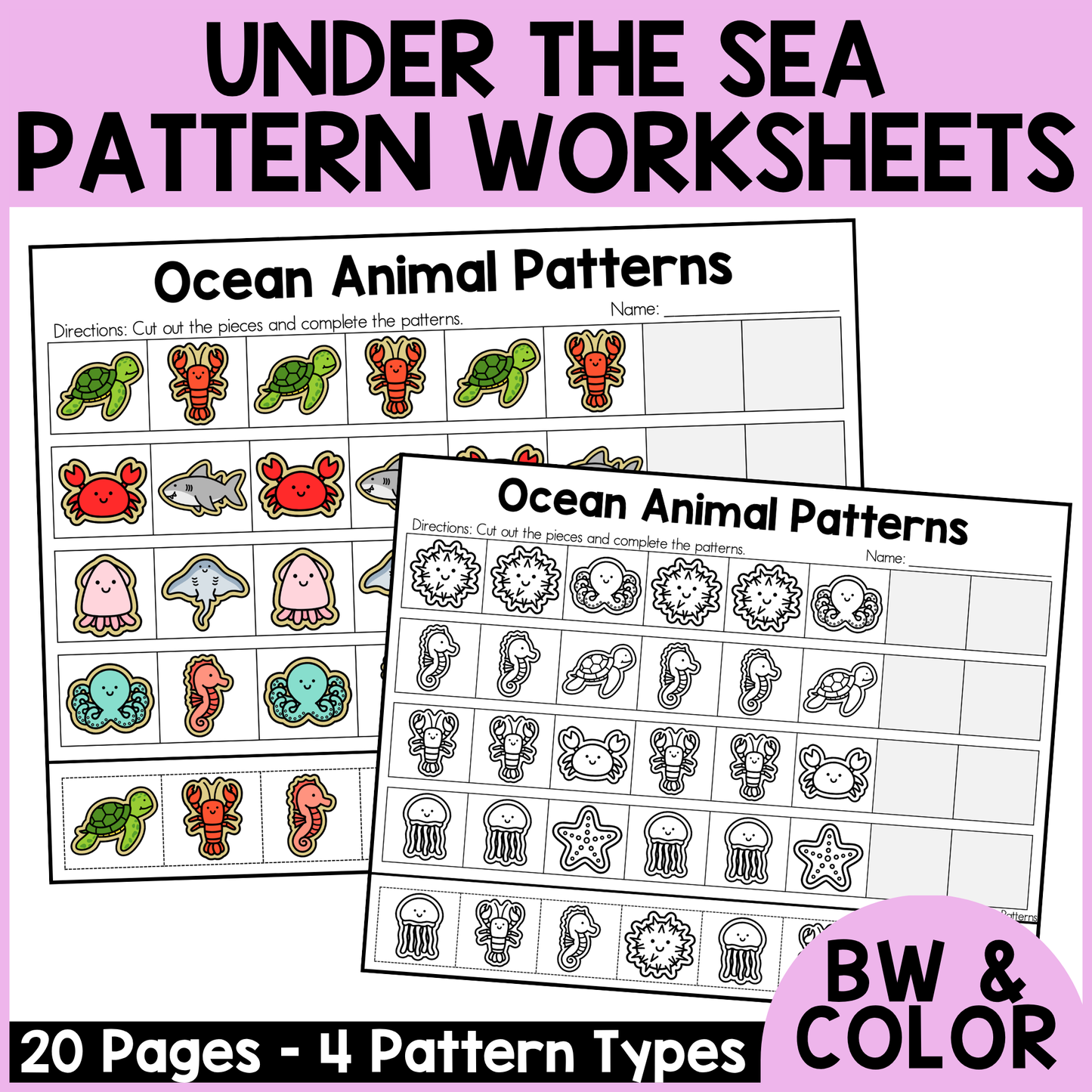 Ocean Animal Pattern Worksheets