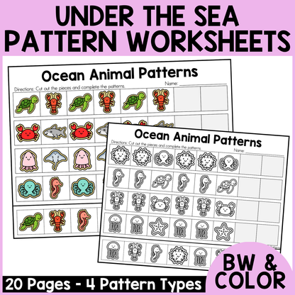 Ocean Animal Pattern Worksheets