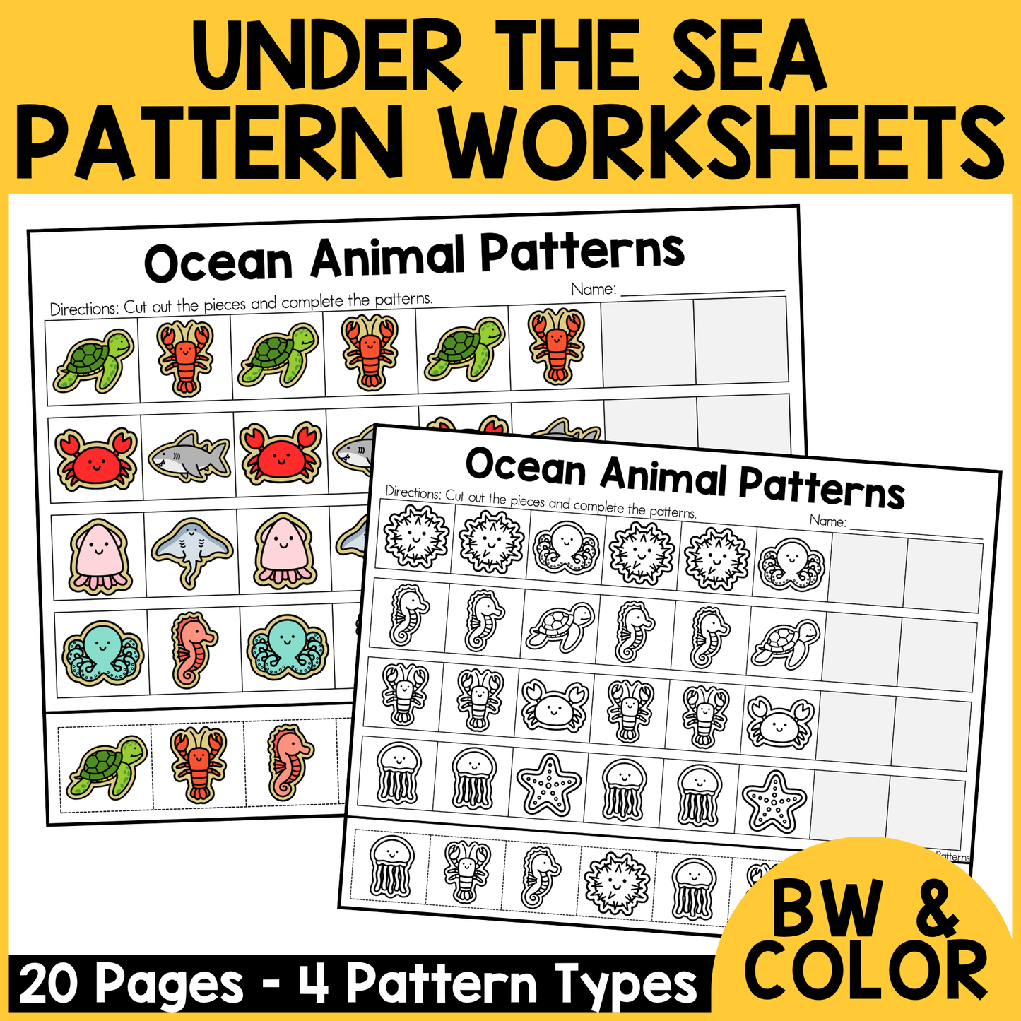 Ocean Animal Pattern Worksheets