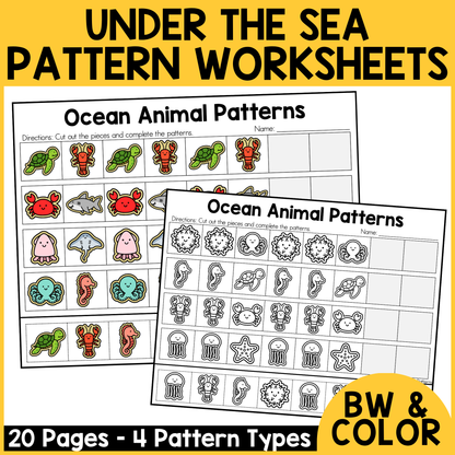 Ocean Animal Pattern Worksheets