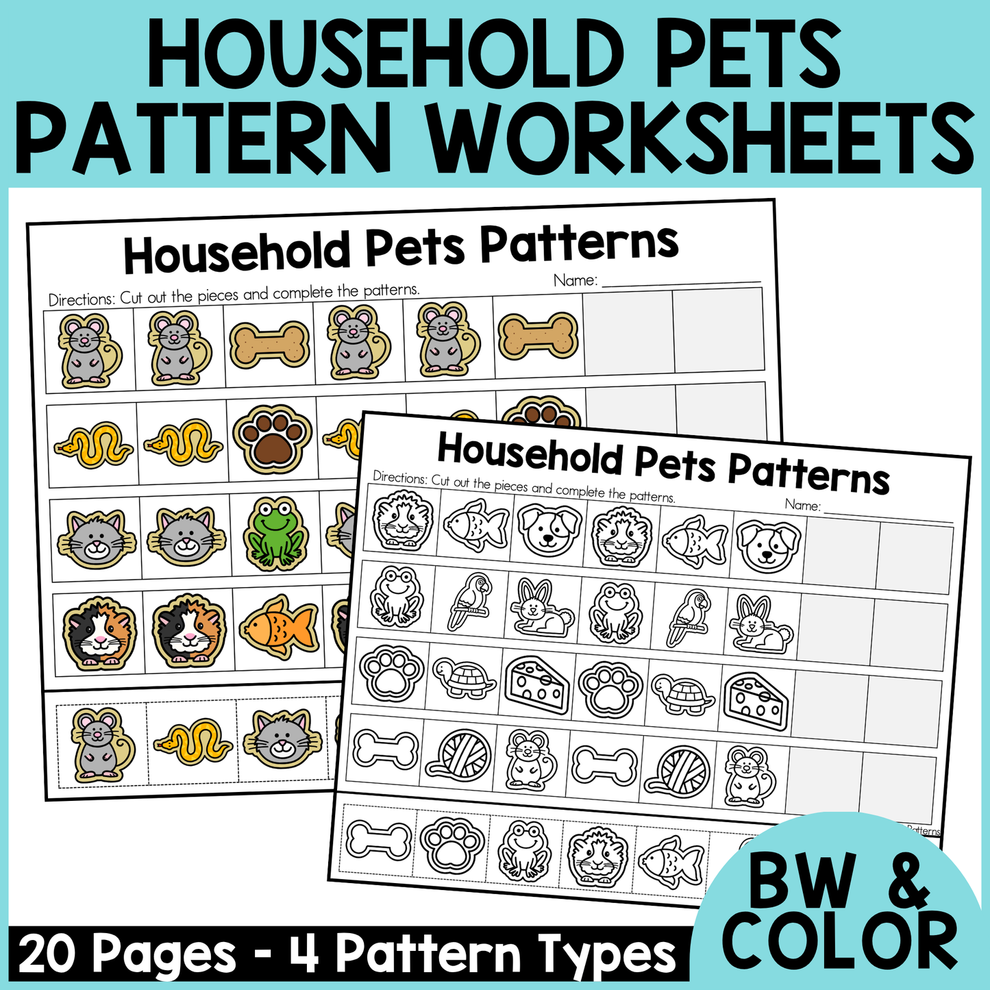 Pet Pattern Worksheets - Animals