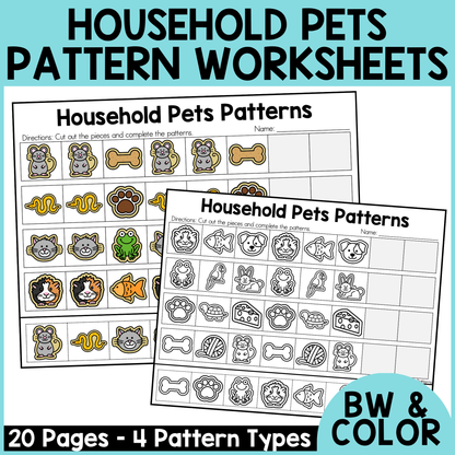 Pet Pattern Worksheets - Animals