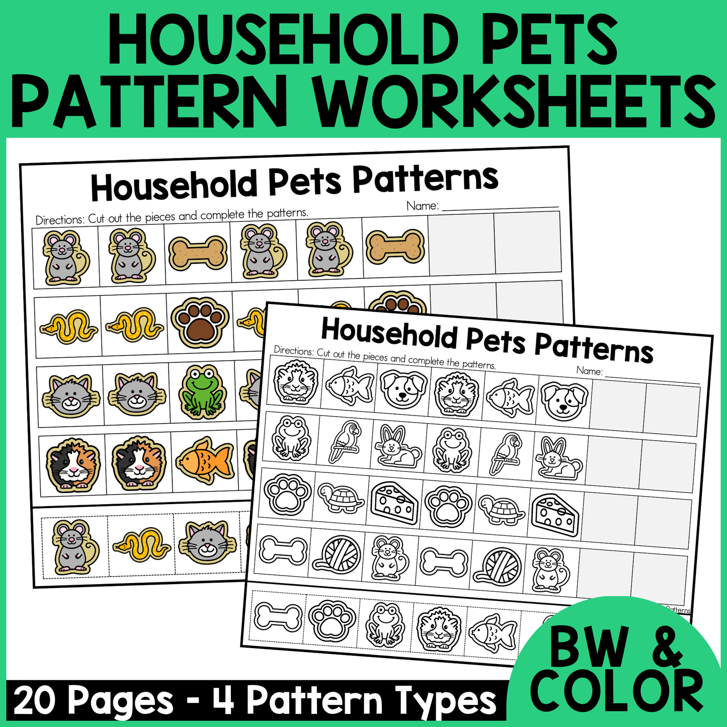 Pet Pattern Worksheets - Animals