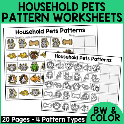 Pet Pattern Worksheets - Animals