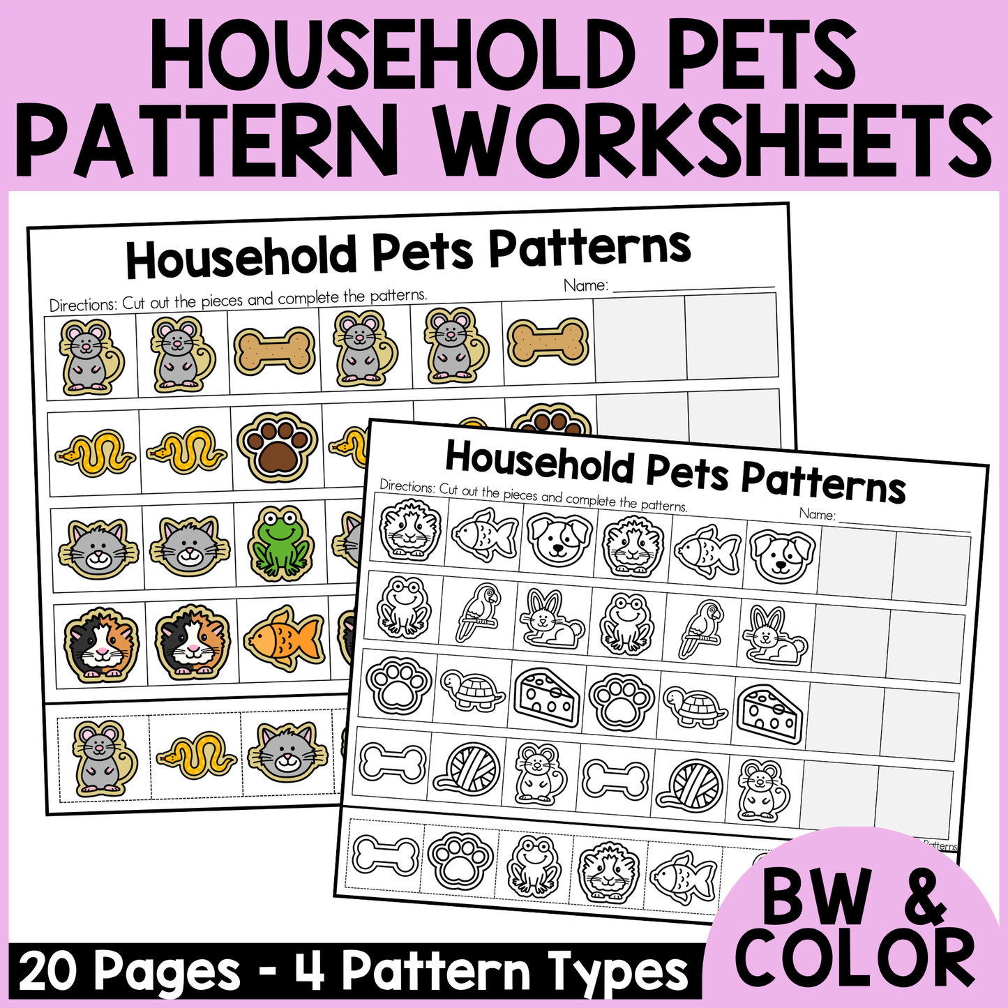 Pet Pattern Worksheets - Animals