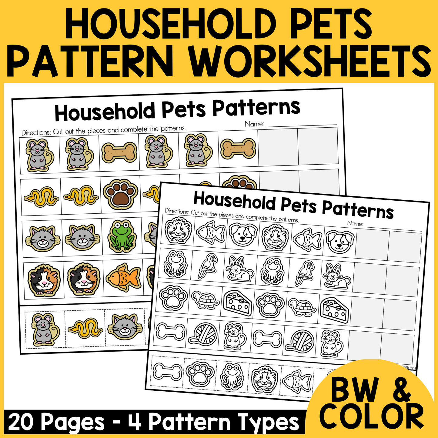Pet Pattern Worksheets - Animals