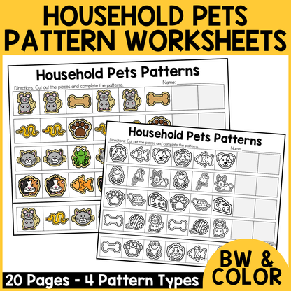 Pet Pattern Worksheets - Animals