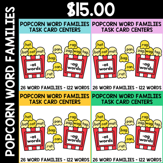 Popcorn Word Family Task Card Center