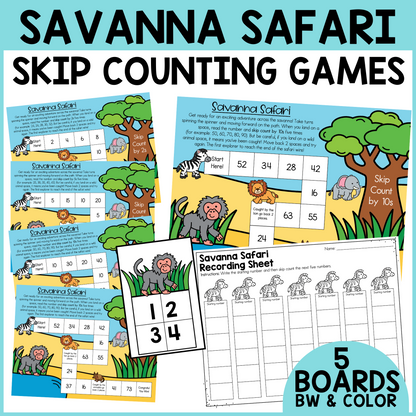 Savanna Safari Skip Counting Games (2,5,10,20)