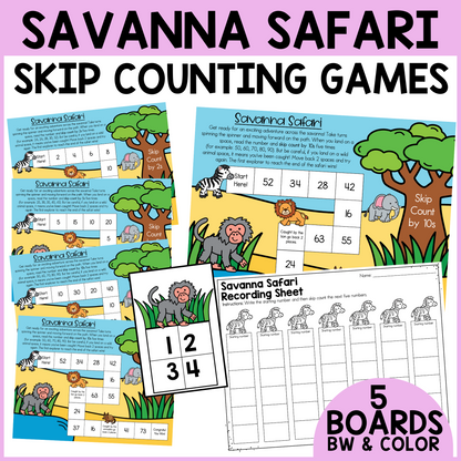 Savanna Safari Skip Counting Games (2,5,10,20)