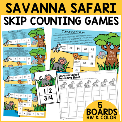 Savanna Safari Skip Counting Games (2,5,10,20)