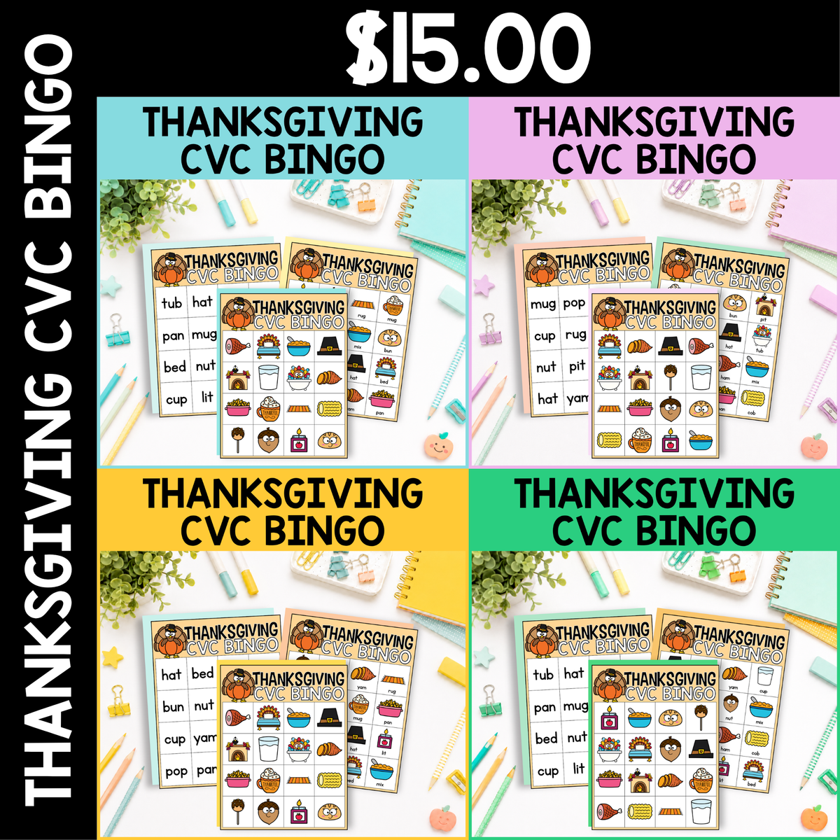 Thanksgiving CVC Word Bingo