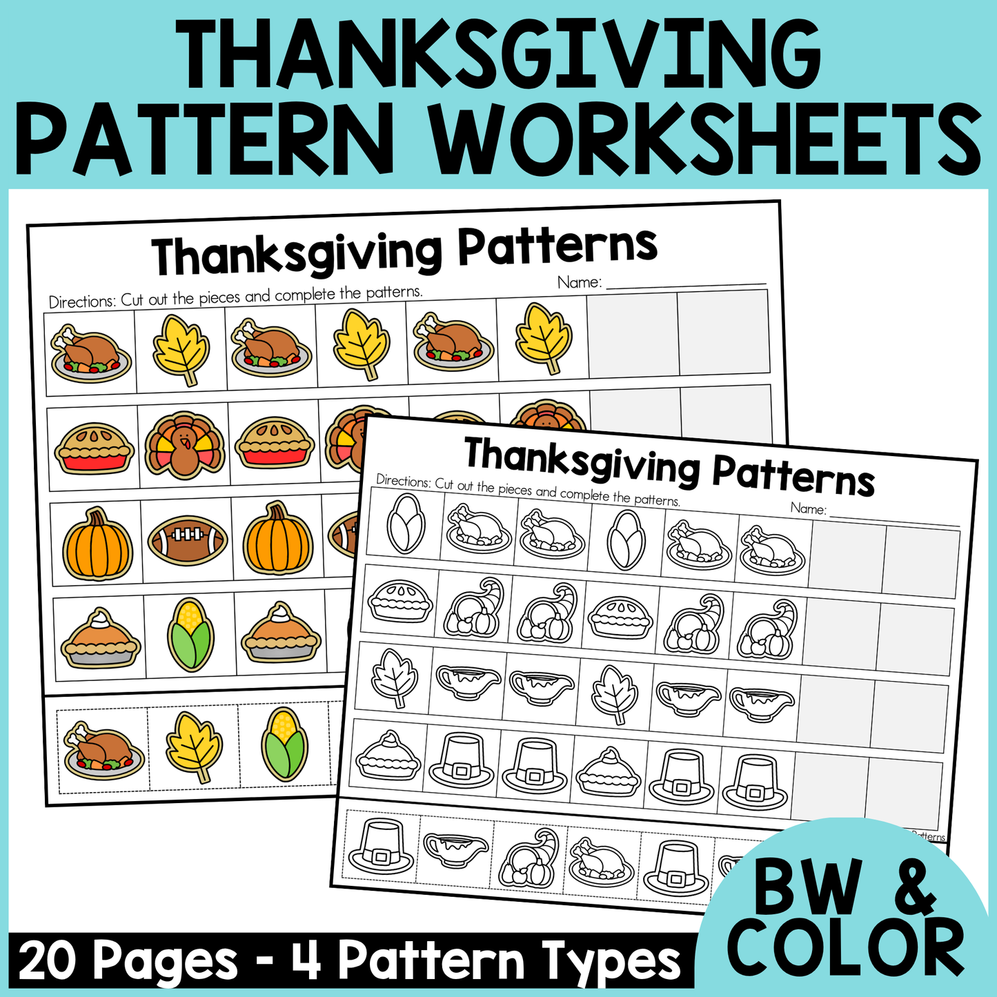 Thanksgiving Pattern Worksheets